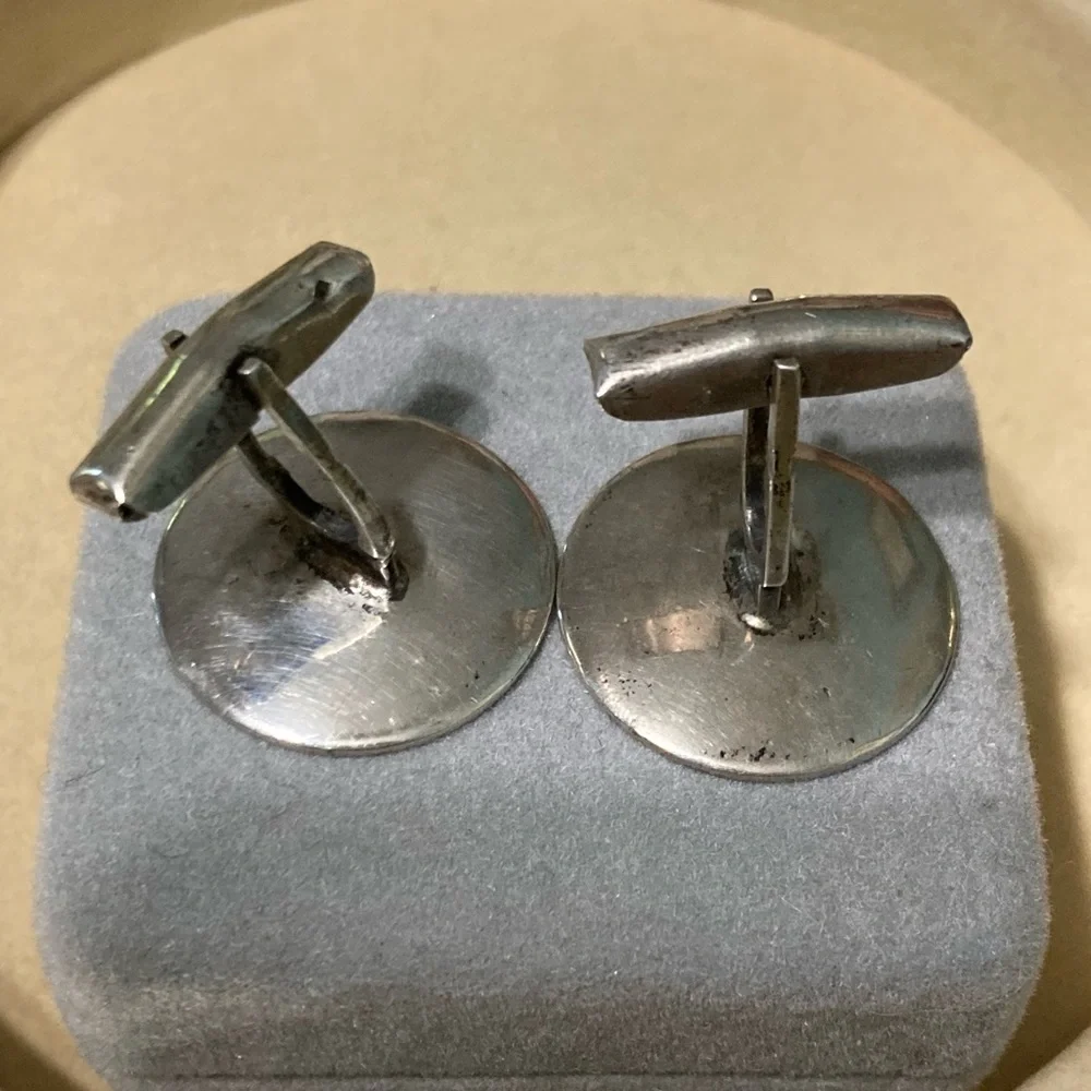 Vintage Egyptian Round Hieroglyphs Sterling cufflinks